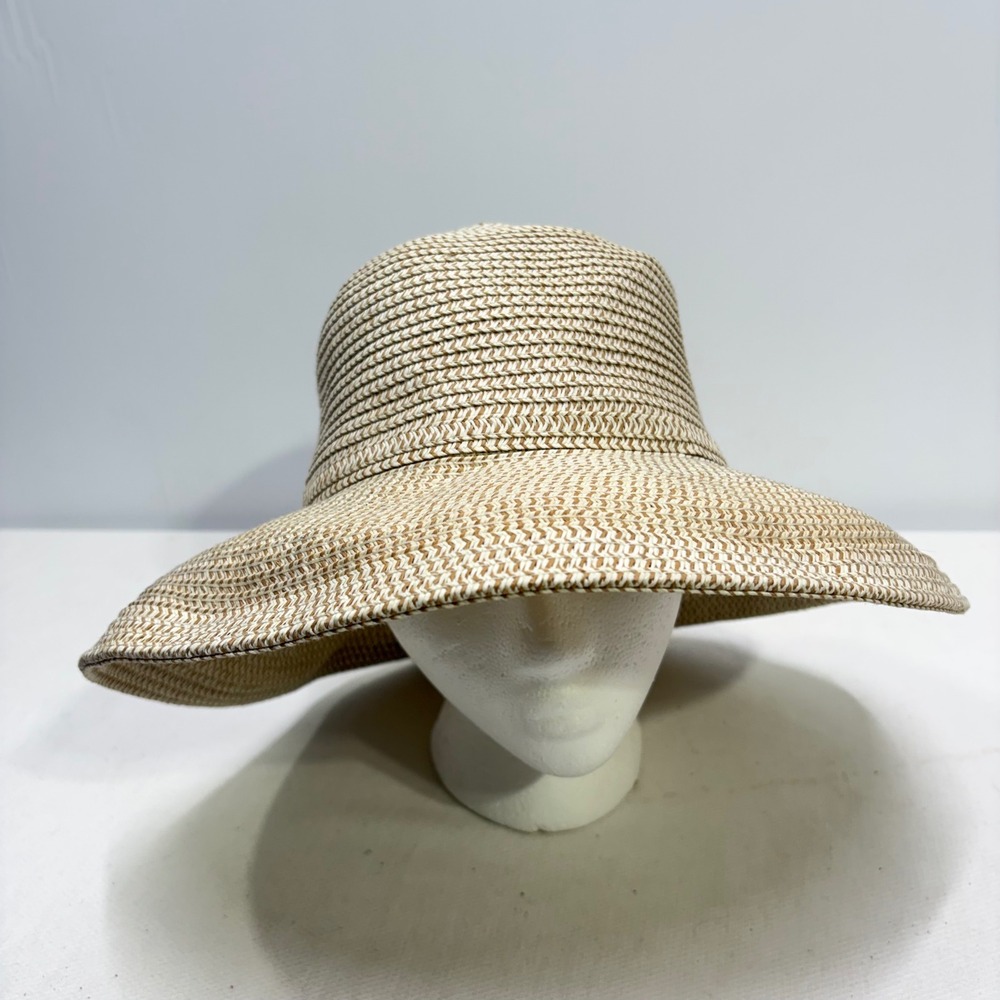 Sun N Sand Womens Wide Brim Straw Sun Hat UPF 50+ Bamboo Accent Beige White